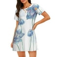 thumbnail image 1 of Haiem Pale Blue Lotus Flowers Print Women’s Short-sleeved Nightdress – Comfortable and Loose-Fit Sleepwear, Soft Cotton Sleep Shirt for Relaxing, Casual Nightdress, 1 of 6