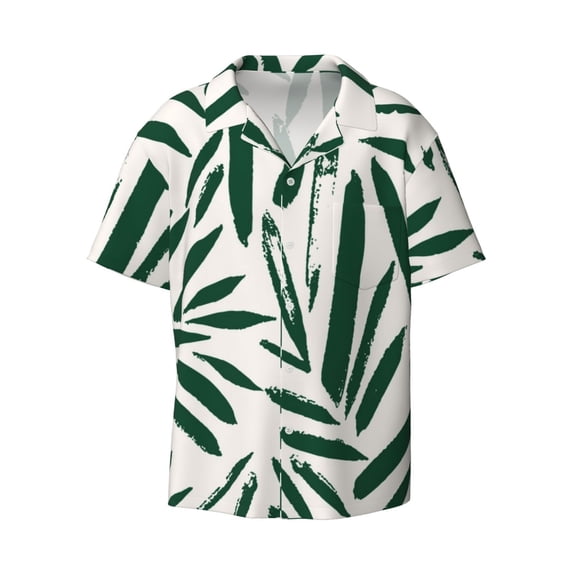 Haiem Palm Branch With Leaves Men's Casual Shirts Short Sleeve Button Down Shirts Fashion Textured Summer Beach Shirt-XX-Large