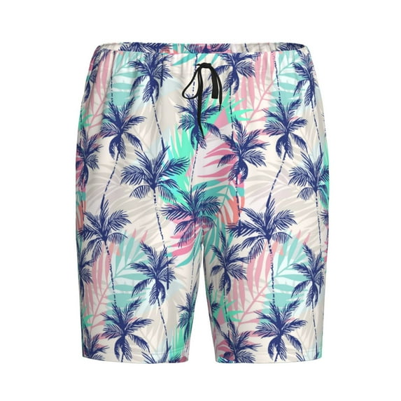 Haiem Palm Leaves Men's Pajama Short with Soft Woven Cotton Elastic Waistband Sleep Short-Medium