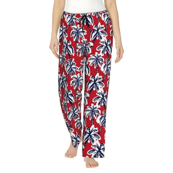 Haiem Palm Tree Pattern on Red Women's Pajama Pants Ultra Lightweight Pjs Bottoms Sleepwear Bottom Pants With Pocket Drawstring-Small