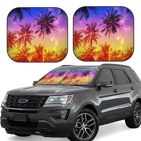 Haiem Palm Trees At Sunset Windshield Sun Shade: Universal Foldable 2-Piece Car Front Window Sunshade - Blocks Uv Rays, And Reduces Heat,Essential Car Accessory Medium