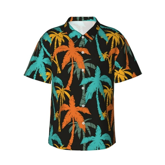 Haiem Palm Trees Printed Hawaiian Shirt for Men - Men’s Casual Beach Summer Shirts - Stretch Fabric with Modern Fit-X-Large