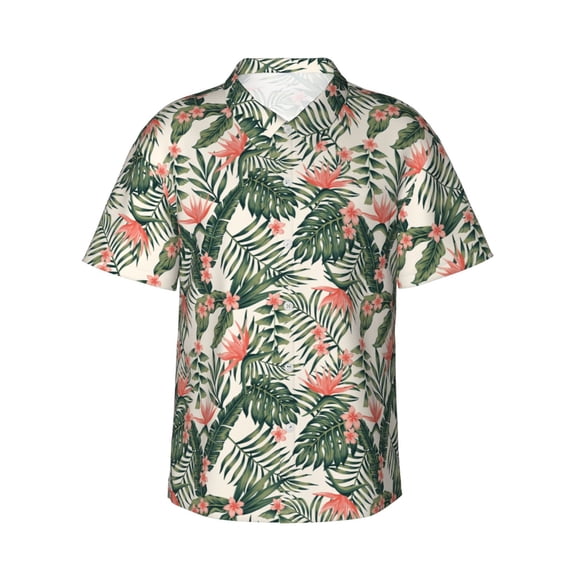 Haiem Palm Trees and Tropical Printed Hawaiian Shirt for Men - Men’s Casual Beach Summer Shirts - Stretch Fabric with Modern Fit-3X-Large