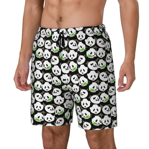 Haiem Panda Bear Mens Swim Trunks with Compression Liner 2 in 1 Swimming Shorts Stretch Swimwear Quick Dry,Board Shorts-