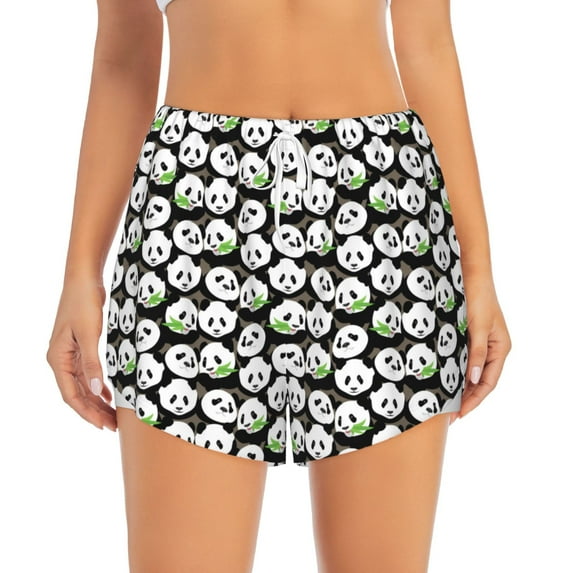 Haiem Panda Bear Women's 2 in 1 Running Shorts - Lightweight Athletic Workout Gym Yoga Breathable Sports Shorts Liner with Phone Pockets-Small