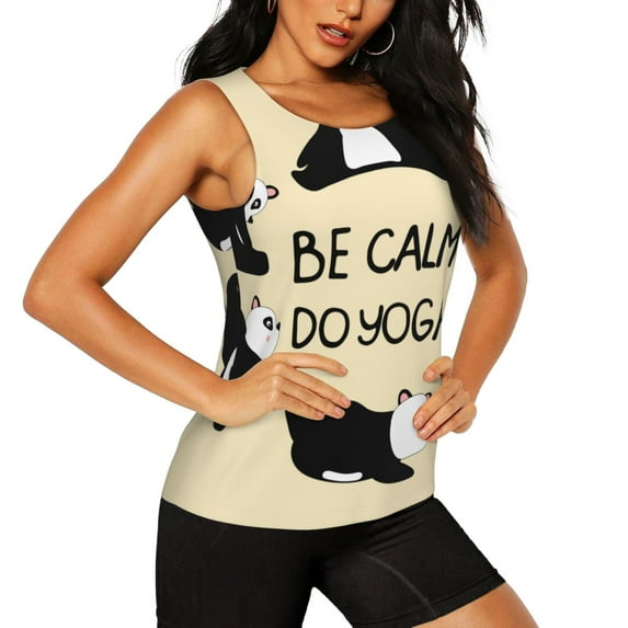 Haiem Panda Doing Yoga Workout Tank Tops for Women, Athletic Sports Slim-Fit Tank Tops, Compression Sleeveless Dry Fit Shirts,Athletic Shirt-Medium