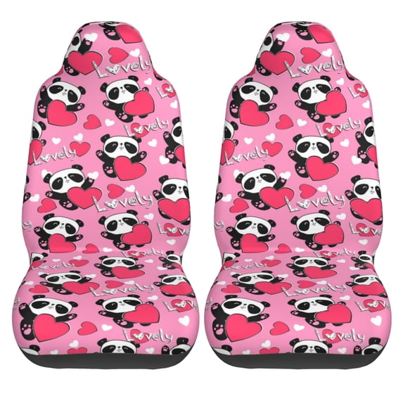 Haiem Panda Heart Valentine Printed Car Seat Covers Set of 2, Universal Fit Car Seat Covers,Protective Seat Covers,Comfortable Car Seat Covers, Easy Installation Seat Covers, Vehicle Seat Covers