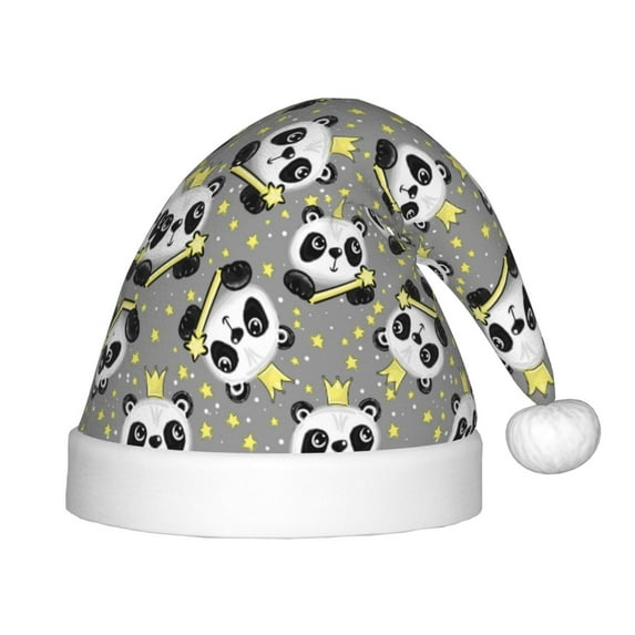 Haiem Panda With Crown And Stars Pattern Santa Hat Confortable Velvet Christmas Hat for Christmas Party Favors Fit for Adults and Kids