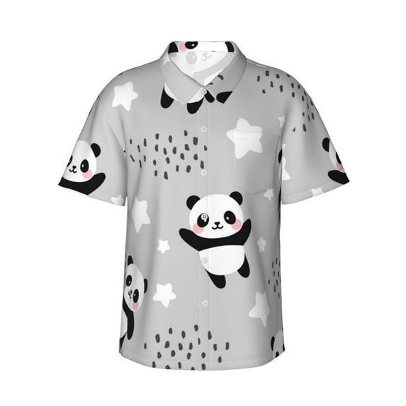Haiem Pandas Printed Hawaiian Shirt for Men - Men’s Casual Beach Summer Shirts - Stretch Fabric with Modern Fit-Large