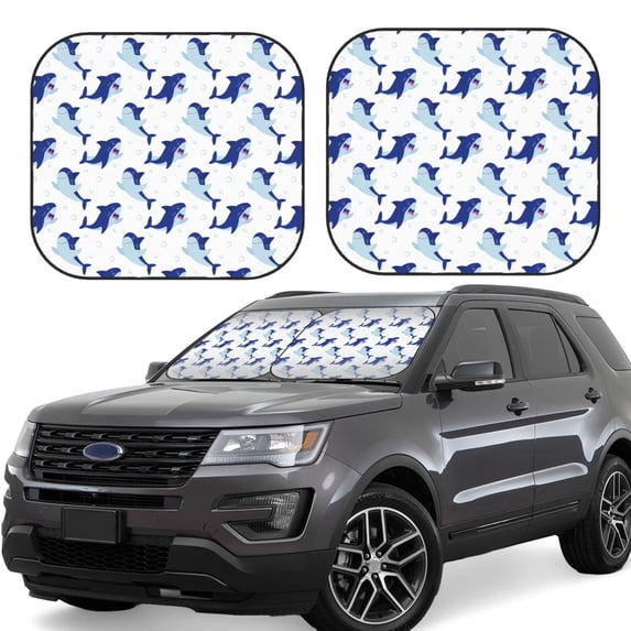 Haiem Party Shark Cute Car Windshield Sun Shade (2 Pieces) Foldable Windshield Sun Shade Car Accessories for Truck SUV Pickup-Medium