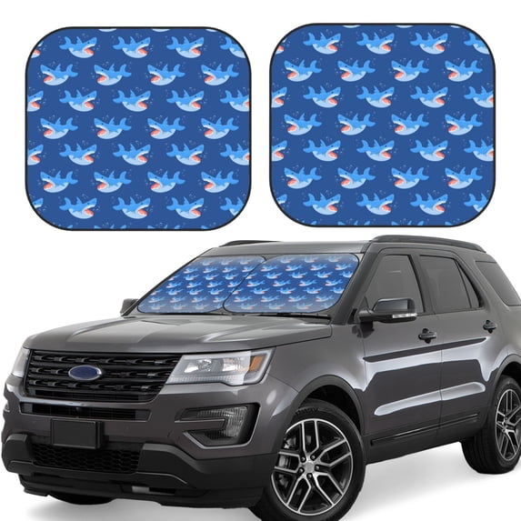 Haiem Party Shark Cute Car Windshield Sun Shade (2 Pieces) Foldable Windshield Sun Shade Car Accessories for Truck SUV Pickup-Medium