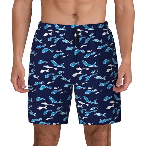 Haiem Party Shark Cute Mens Swim Trunks with Compression Liner 2 in 1 Swimming Shorts Stretch Swimwear Quick Dry,Board Shorts-3X-Large