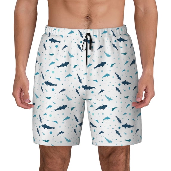 Haiem Party Shark Cute Mens Swim Trunks with Compression Liner 2 in 1 Swimming Shorts Stretch Swimwear Quick Dry,Board Shorts-X-Large