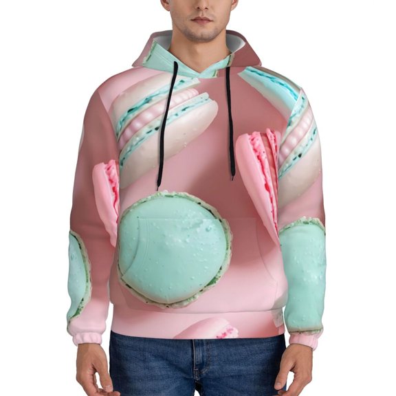Haiem Pastel Macarons Delight Patterned Men's Hoodie with Kangaroo Pocket - Ideal Pullover Sweatshirt for Daily Wear, Travel, and Home-4X-Large