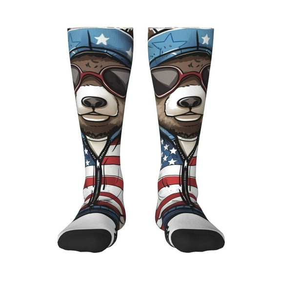Haiem Patriotic Boxing Bear Art Socks, Funny Novelty Crazy Design Cotton Socks Sports Socks Knee High Socks For Men, Women,1Pairs - Gift For Working Friends