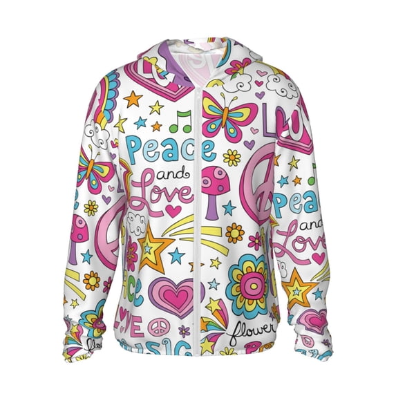 Haiem Peace Love and Dove Flower Power UPF 50+ Fishing Shirts for Men Long Sleeve UV Sun Protection Hoodie Non-Mask Outdoor Hiking Shirts
