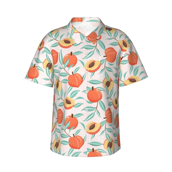 Haiem Peach Printed Hawaiian Shirt for Men - Men’s Casual Beach Summer Shirts - Stretch Fabric with Modern Fit-X-Large