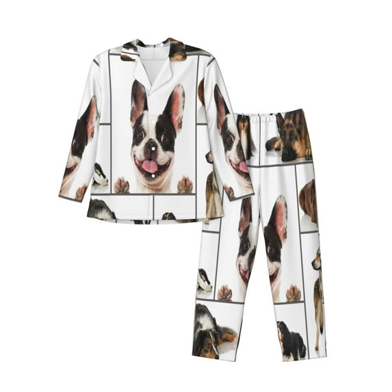 Haiem Pedigree dogs collage Pattern Men’s Long-sleeve Sleepwear,Sleepwear Set,2-piece Loungewear Set,Soft PJs Comfy Nightwear with Pockets-X-Large