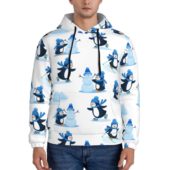 Haiem Penguin Winter Fun Patterned Men's Hoodie with Kangaroo Pocket - Ideal Pullover Sweatshirt for Daily Wear, Travel, and Home-3X-Large