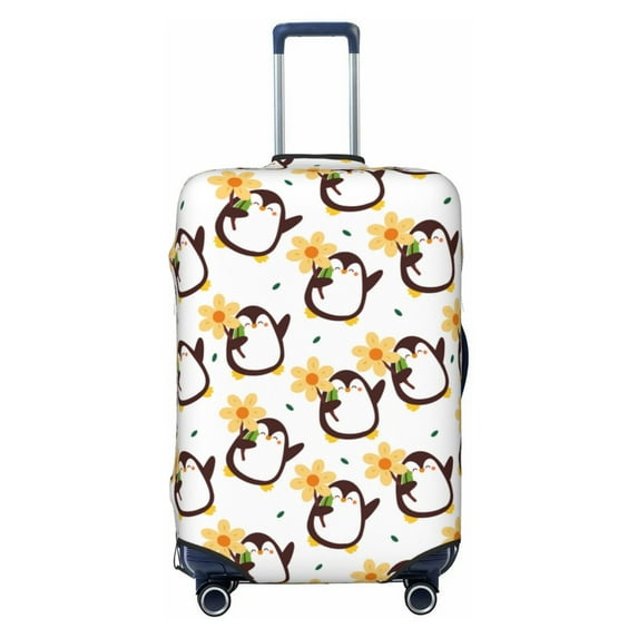 Haiem Penguin With Flowers Luggage Cover Printed Suitcase Covers for Luggage Elastic Washable Suitcase Protector Fits 18-32 Inch Luggage-Large