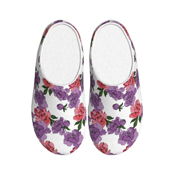 Haiem Peonies Print Women's Fuzzy Memory Foam House Slipper Cozy Home Footwear Non-slip Winter Slippers-42/43