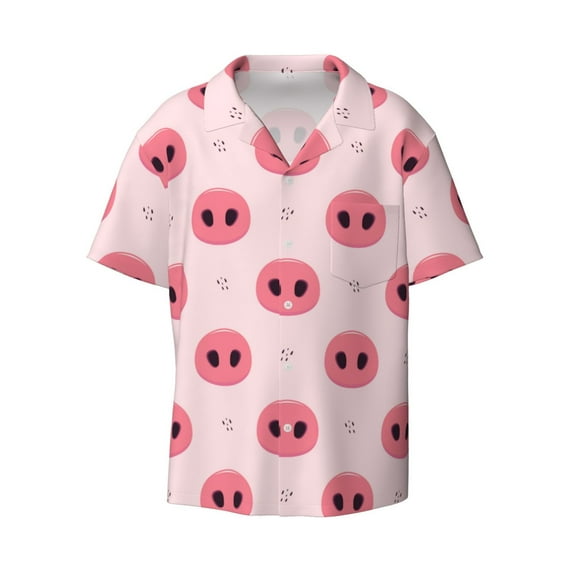 Haiem Pig Noses Men's Casual Shirts Short Sleeve Button Down Shirts Fashion Textured Summer Beach Shirt-Small