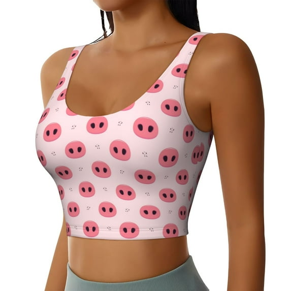 Haiem Pig Noses Pattern Womens Sports Bra - U Neck Padded Low Impact Yoga Bra Workout Crop Top Gym Moisture-Wicking Workout Vest -