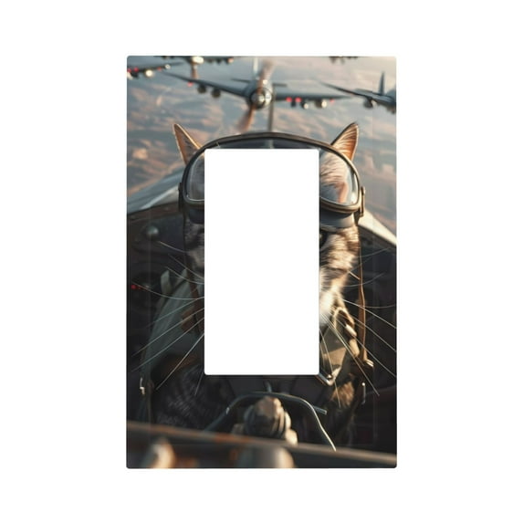 Haiem Pilot Cat In Vintage Plane Pattern Decorative Wall Plates, 1-Gang 5.0" x3.0", Unbreakable Thermoplastic Faceplate Cover for Decorator Receptacle Outlet & Switch-Style U
