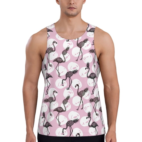 Haiem Pineapple Flamingo Men Workout Tank Top Gym Bodybuilding Sleeveless Muscle T Shirts Athletic Tank Breathable Workout Shirt-