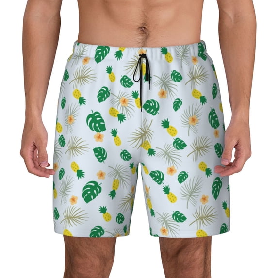 Haiem Pineapple Mens Swim Trunks with Compression Liner 2 in 1 Swimming Shorts Stretch Swimwear Quick Dry,Board Shorts-Large