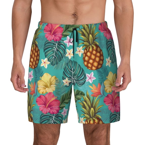 Haiem Pineapple Mens Swim Trunks with Compression Liner 2 in 1 Swimming Shorts Stretch Swimwear Quick Dry,Board Shorts-Medium