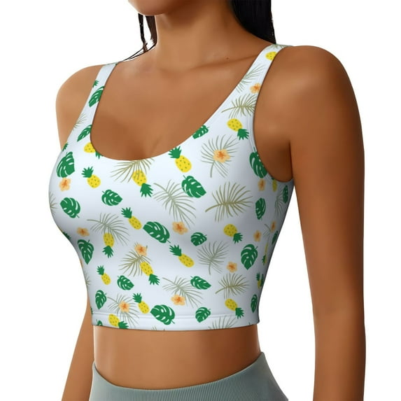 Haiem Pineapple Pattern Womens Sports Bra - U Neck Padded Low Impact Yoga Bra Workout Crop Top Gym Moisture-Wicking Workout Vest -X-Large