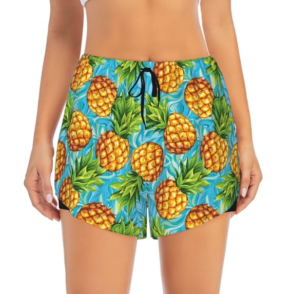 Haiem Pineapple Women's 2 in 1 Running Shorts - Lightweight Athletic Workout Gym Yoga Breathable Sports Shorts Liner with Phone Pockets-Small
