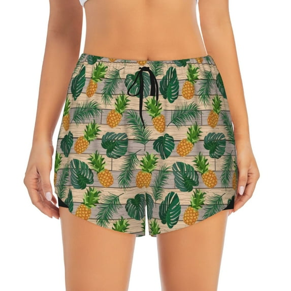 Haiem Pineapples Palm Leaves Women's 2 in 1 Running Shorts - Lightweight Athletic Workout Gym Yoga Breathable Sports Shorts Liner with Phone Pockets-XX-Large