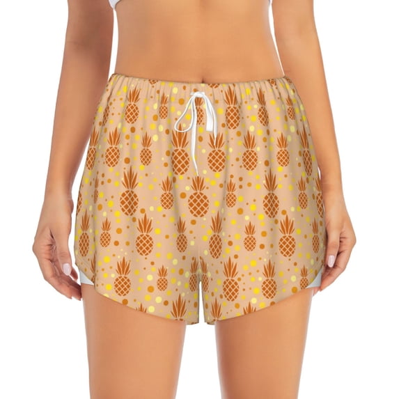 Haiem Pineapples Women's 2 in 1 Running Shorts - Lightweight Athletic Workout Gym Yoga Breathable Sports Shorts Liner with Phone Pockets-Large