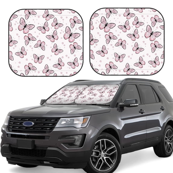 Haiem Pink Butterflies (2) Car Windshield Sun Shade (2 Pieces) Foldable Windshield Sun Shade Car Accessories for Truck SUV Pickup-Small