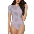 thumbnail image 1 of Haiem Pink Flamingo Women's Crew Neck Short Sleeve Bodysuit Tops Stretchy Slim Basic-X-Large, 1 of 9