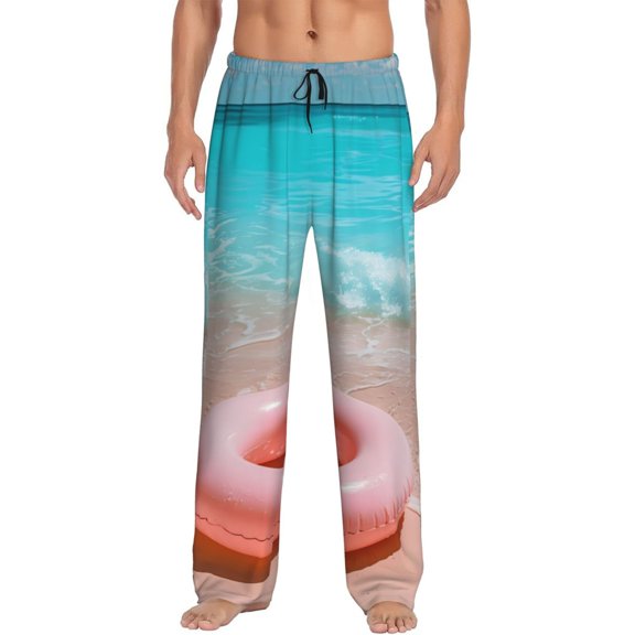 Haiem Pink Float Ring On Beach Men's Pajama Pants Ultra Lightweight Pjs Bottoms Sleepwear Bottom Pants With Pocket Drawstring-Small