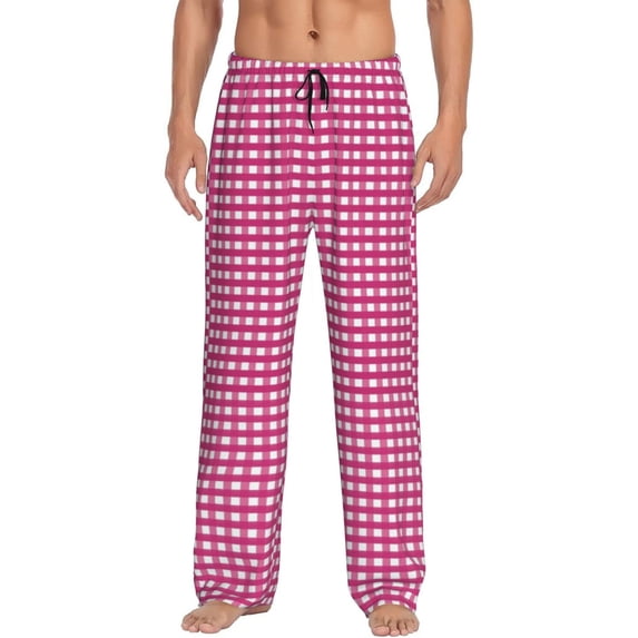 Haiem Pink Gingham Men's Pajama Pants Ultra Lightweight Pjs Bottoms Sleepwear Bottom Pants with Pocket Drawstring-Medium