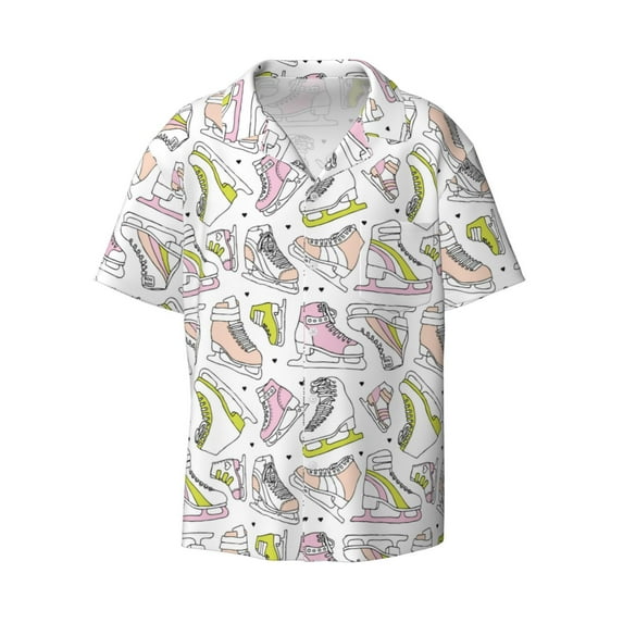 Haiem Pink skates Men's Casual Shirts Short Sleeve Button Down Shirts Fashion Textured Summer Beach Shirt-Medium