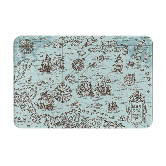 Haiem Pirate Adventure Map Front Door Mat Indoor Outdoor Entrance, Waterproof All-Season, All-Weather Doormat, Durable Flannel Fabric, Fade Resistant, Low Profile, 16x24in