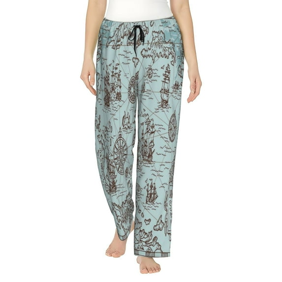 Haiem Pirate Adventure Map Women's Pajama Pants Ultra Lightweight Pjs Bottoms Sleepwear Bottom Pants With Pocket Drawstring-Large