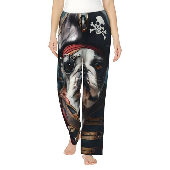 Haiem Pirate Bulldog On Deck Women's Pajama Pants Ultra Lightweight Pjs Bottoms Sleepwear Bottom Pants With Pocket Drawstring-Small