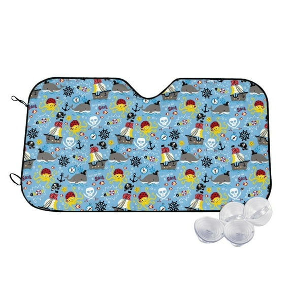 Haiem Pirate Marine Animals Car Windshield Sun Shade - Blocks UV Rays Sun Visor Protector, Sunshade to Keep Your Vehicle Cool, Universal Fit SUV Van Sedan-