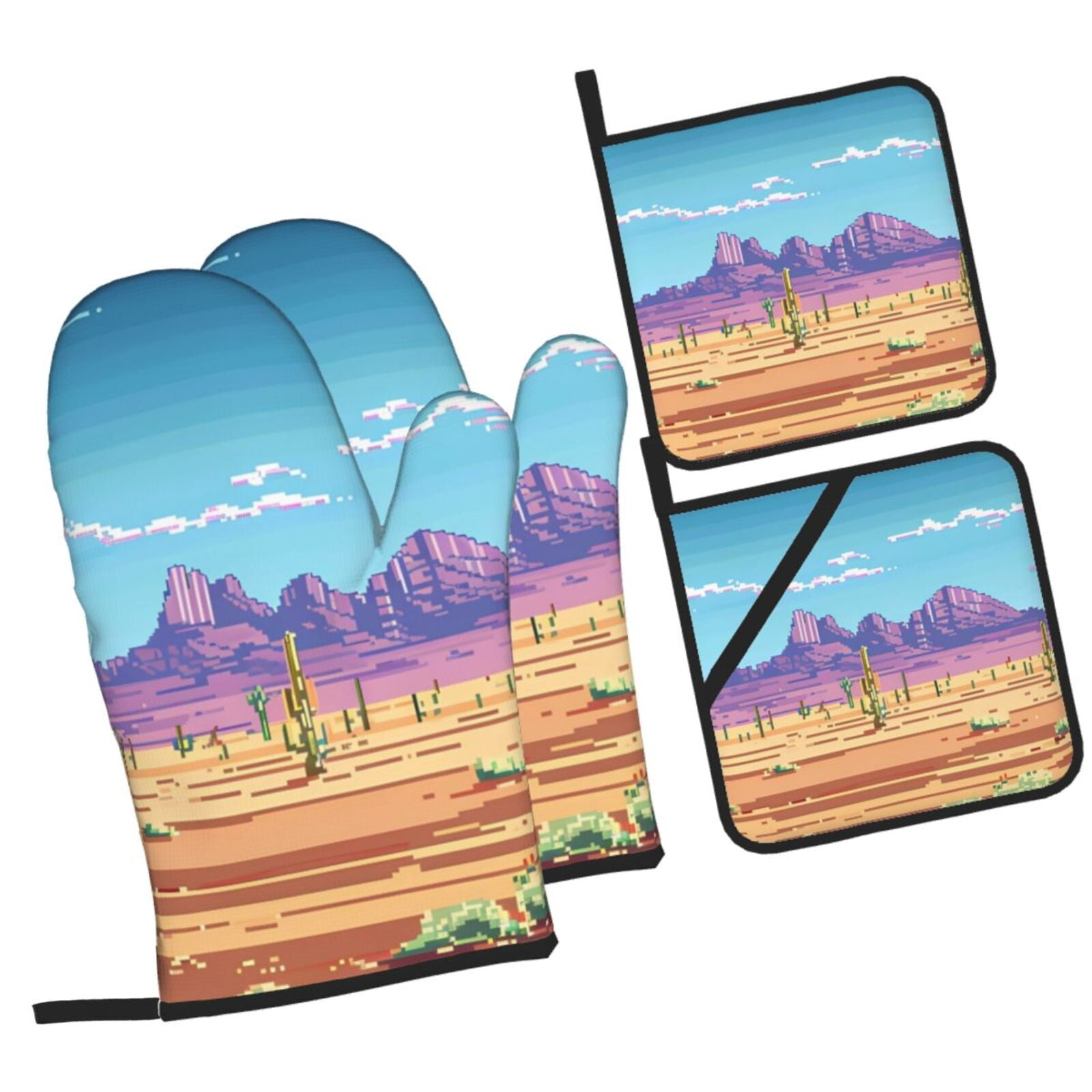 Cactus Oven Mitts & Pot Holders Set - Heat Resistant Up To 356°F, Non-Slip, With Cotton Lining For Cooking, Baking, BBQ