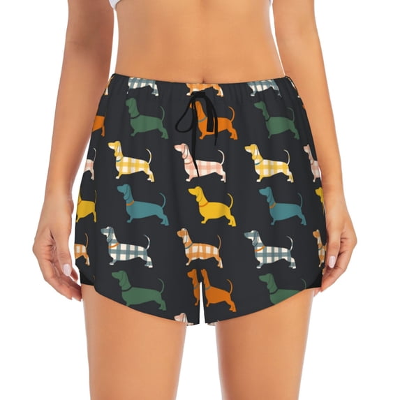 Haiem Plaid Dachshund Women's 2 in 1 Running Shorts - Lightweight Athletic Workout Gym Yoga Breathable Sports Shorts Liner with Phone Pockets-XX-Large