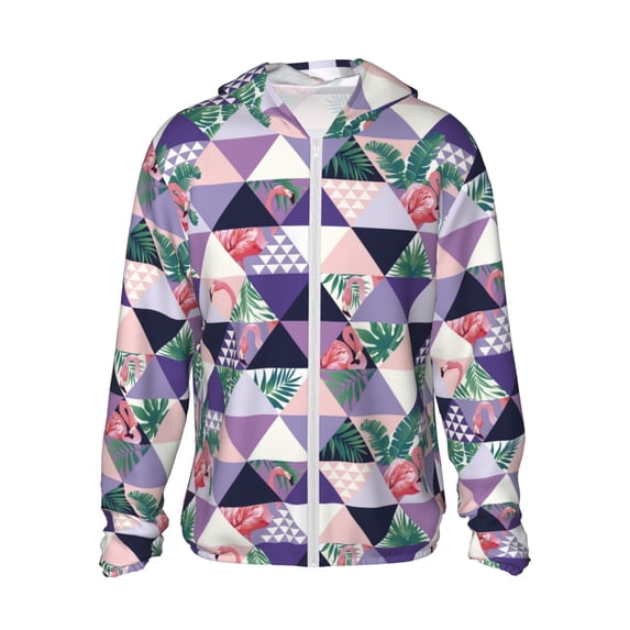 Haiem Plaid Flamingo UPF 50+ Fishing Shirts for Men Long Sleeve UV Sun Protection Hoodie Non-Mask Outdoor Hiking Shirts