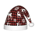 thumbnail image 1 of Haiem Plaid Reindeer Snowflakes Pattern Santa Hat Confortable Velvet Christmas Hat for Christmas Party Favors Fit for Adults and Kids, 1 of 6