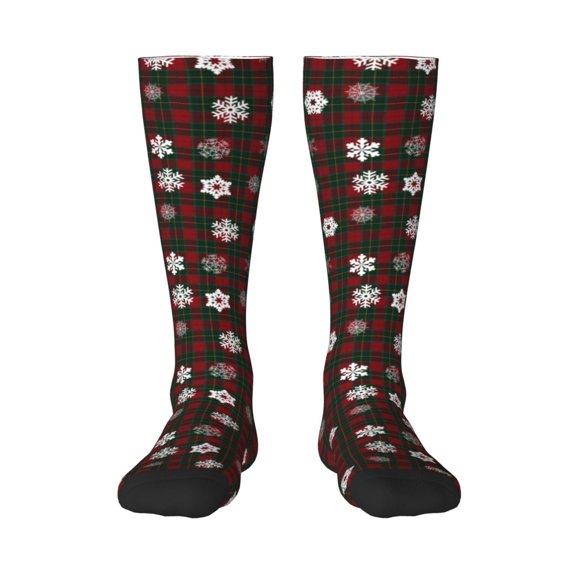 Haiem Plaid Snowflakes Festive Socks, Funny Novelty Crazy Design Cotton Socks Sports Socks Knee High Socks For Men, Women,1Pairs - Gift For Working Friends
