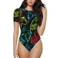 thumbnail image 1 of Haiem Play Game Start Women's Crew Neck Short Sleeve Bodysuit Tops Stretchy Slim Basic-Small, 1 of 9